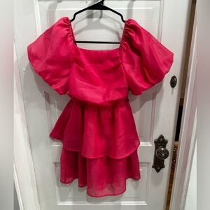 Cat & Jack, girls puffy sleeve hot pink dress, size XL